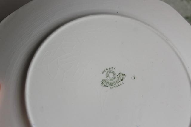 photo of vintage English chintz china plates, Winkle Whieldon Ware pheasant bird Wessex pattern #5