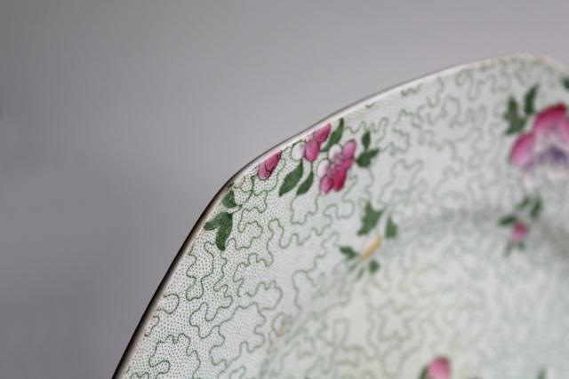 photo of vintage English chintz china plates, Winkle Whieldon Ware pheasant bird Wessex pattern #10