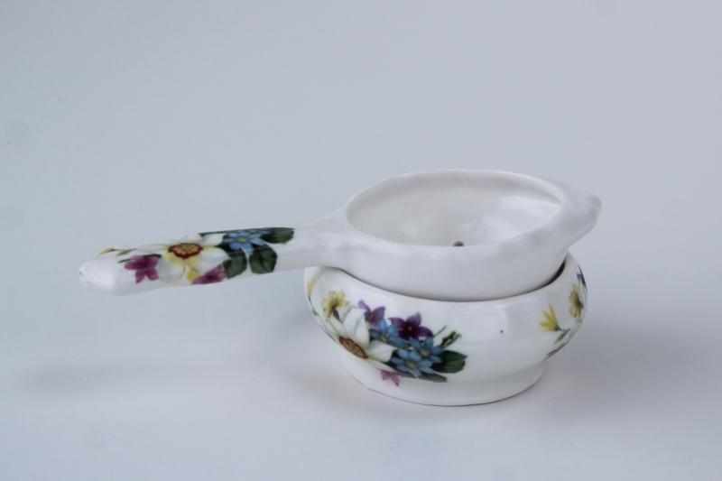 photo of vintage English chintz china tea strainer, St George fine bone china w/ flowers #1