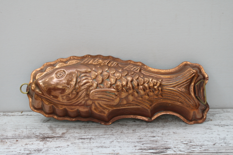 photo of vintage English copper mold, large fish mold wall hanging kitchen decor old world style  #1