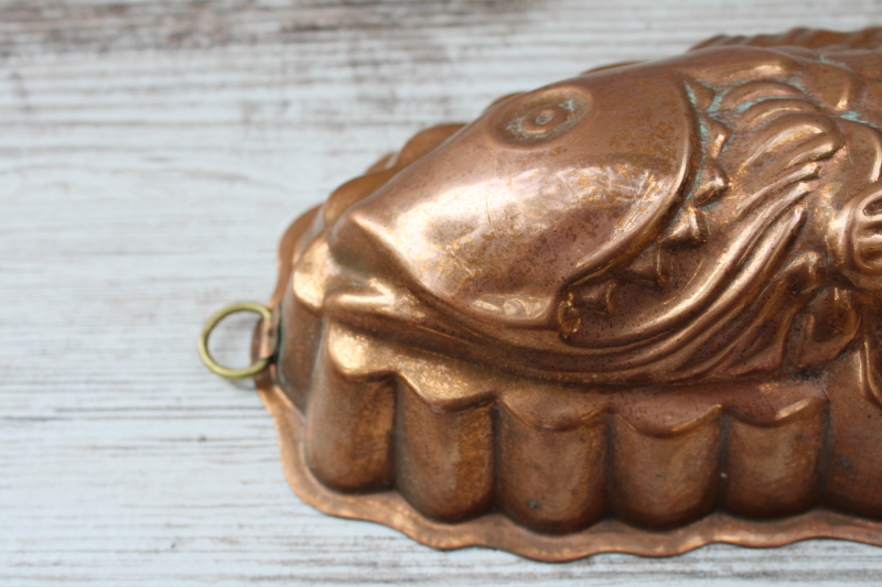 photo of vintage English copper mold, large fish mold wall hanging kitchen decor old world style  #2