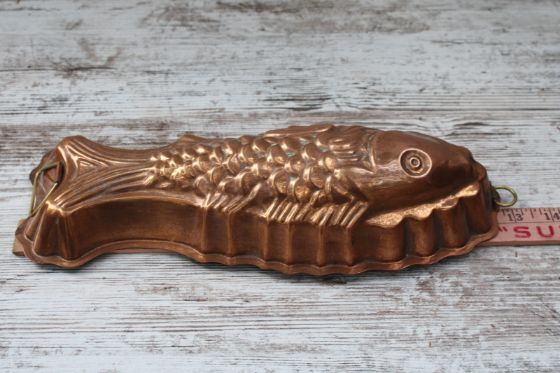 photo of vintage English copper mold, large fish mold wall hanging kitchen decor old world style  #6