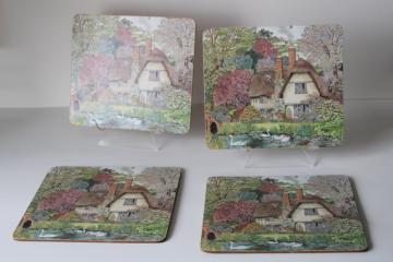 catalog photo of vintage English cottage print placemats set, BHS Pimpernel style cork backed melamine board placemats 