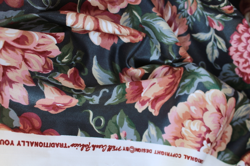 photo of vintage English country style floral polished cotton chintz fabric, Foxboro ebony black #4