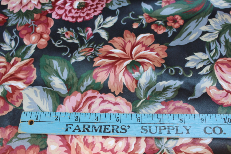 photo of vintage English country style floral polished cotton chintz fabric, Foxboro ebony black #5