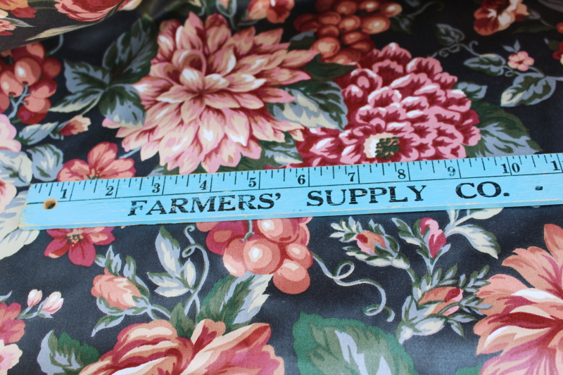 photo of vintage English country style floral polished cotton chintz fabric, Foxboro ebony black #6