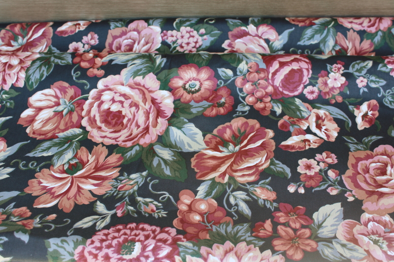 photo of vintage English country style floral polished cotton chintz fabric, Foxboro ebony black #7