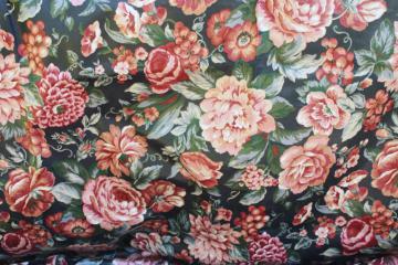 catalog photo of vintage English country style floral polished cotton chintz fabric, Foxboro ebony black