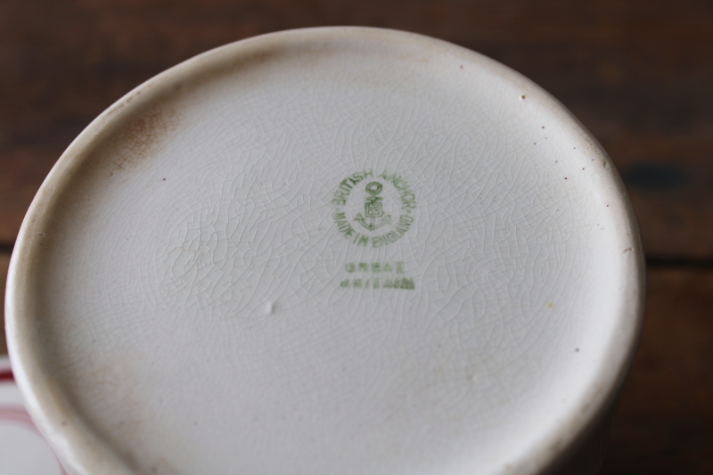 photo of vintage English crockery kitchen canister jar, barn red bands on cream pottery  #4