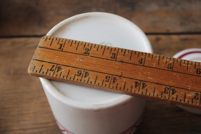 photo of vintage English crockery kitchen canister jar, barn red bands on cream pottery  #7