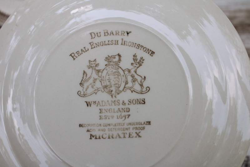 photo of vintage English ironstone china bread & butter plates, brown transferware Du Barry French country print  #4