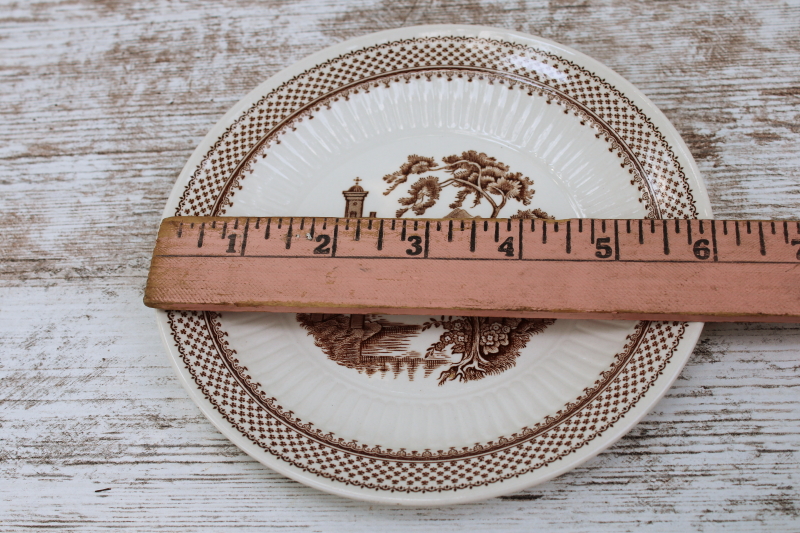 photo of vintage English ironstone china bread & butter plates, brown transferware Du Barry French country print  #6