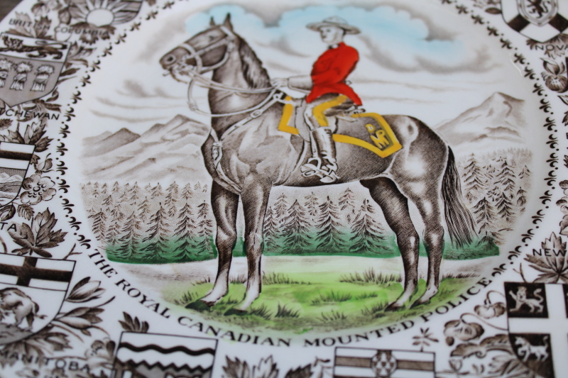 photo of vintage English ironstone china plate Mounties officer on horse Royal Canadian Mounted Police #2