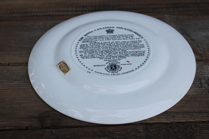 photo of vintage English ironstone china plate Mounties officer on horse Royal Canadian Mounted Police #6
