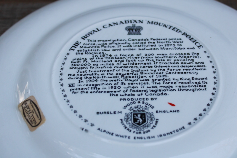photo of vintage English ironstone china plate Mounties officer on horse Royal Canadian Mounted Police #7