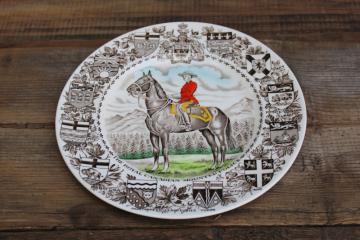 vintage English ironstone china plate Mounties officer on horse Royal Canadian Mounted Police 