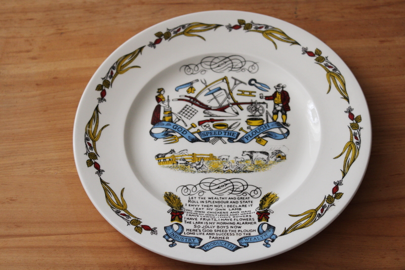 photo of vintage English ironstone china plate w/ farmers motto, God Speed The Plough print #1