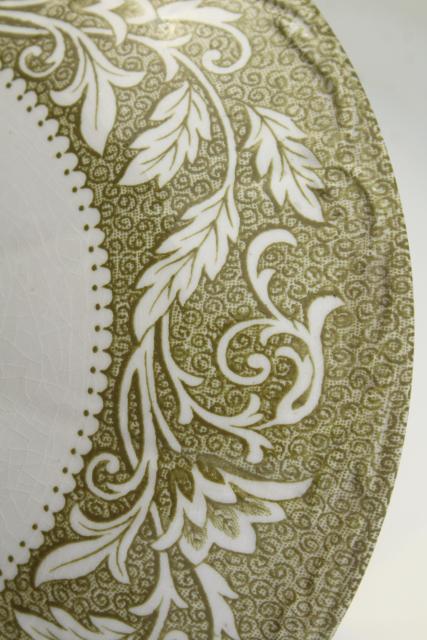 photo of vintage English ironstone covered serving bowl, Renaissance Meakin green transferware  #6