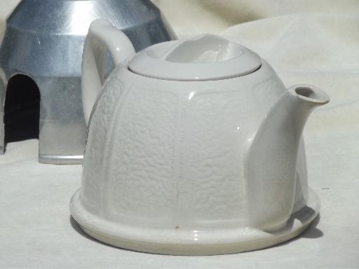photo of vintage English pottery tea pot, teapot with art deco aluminum beehive cover #5