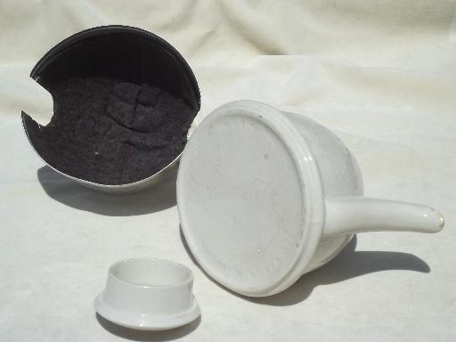 photo of vintage English pottery tea pot, teapot with art deco aluminum beehive cover #8