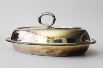 catalog photo of vintage English silver plate buffet server, Kents covered dish converts to two open bowls