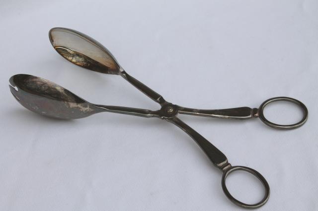 photo of vintage English silver serving utensil, silverplated salad tongs server made in England #2