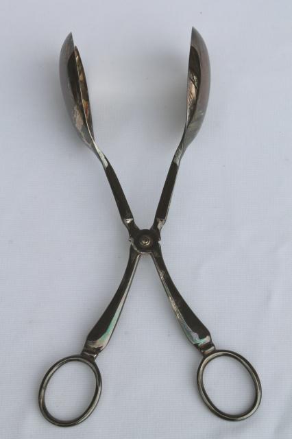 photo of vintage English silver serving utensil, silverplated salad tongs server made in England #3