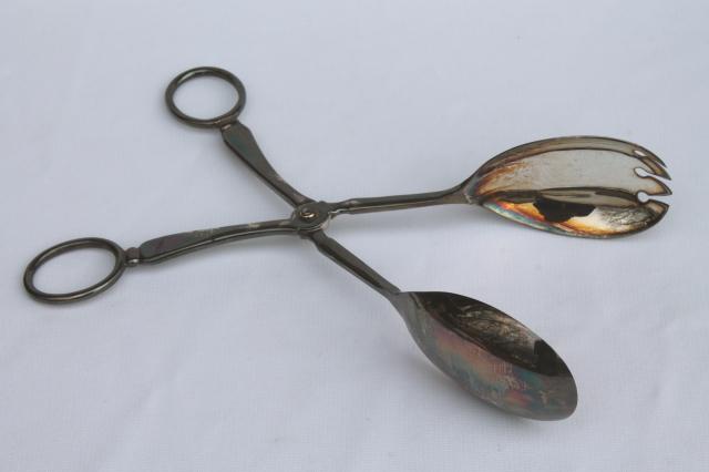 photo of vintage English silver serving utensil, silverplated salad tongs server made in England #5