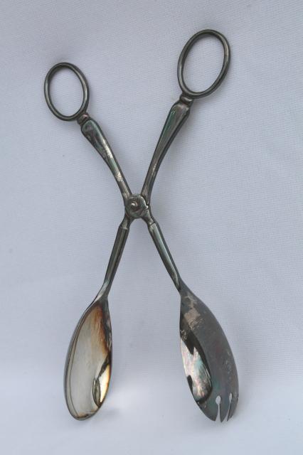 photo of vintage English silver serving utensil, silverplated salad tongs server made in England #7