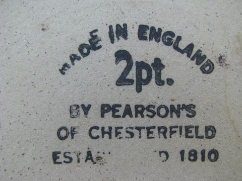 photo of vintage English stoneware pitcher, Pearson's of Chesterfield England, old horse hat ad #4