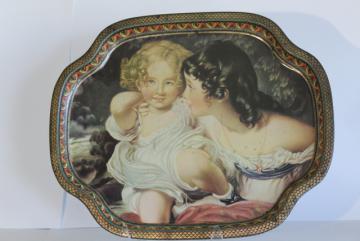 vintage English toleware tray, Victorian art reproduction tin metal tray Elite London