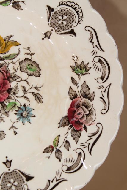 photo of vintage English transferware china plates, Myott's Bouquet multicolored floral #6