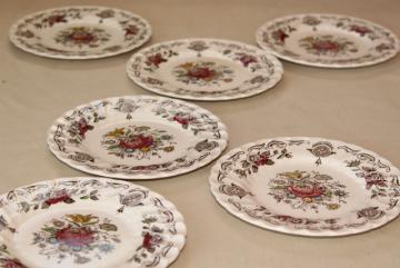 catalog photo of vintage English transferware china plates, Myott's Bouquet multicolored floral