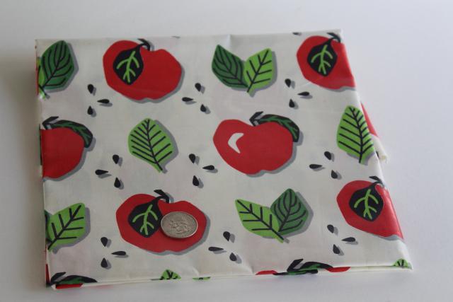 photo of vintage Everglaze cotton chintz fabric, red apples print on white #1