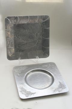 vintage Everlast wrought metal trays w/ pine branch & pinecones, hammered aluminum