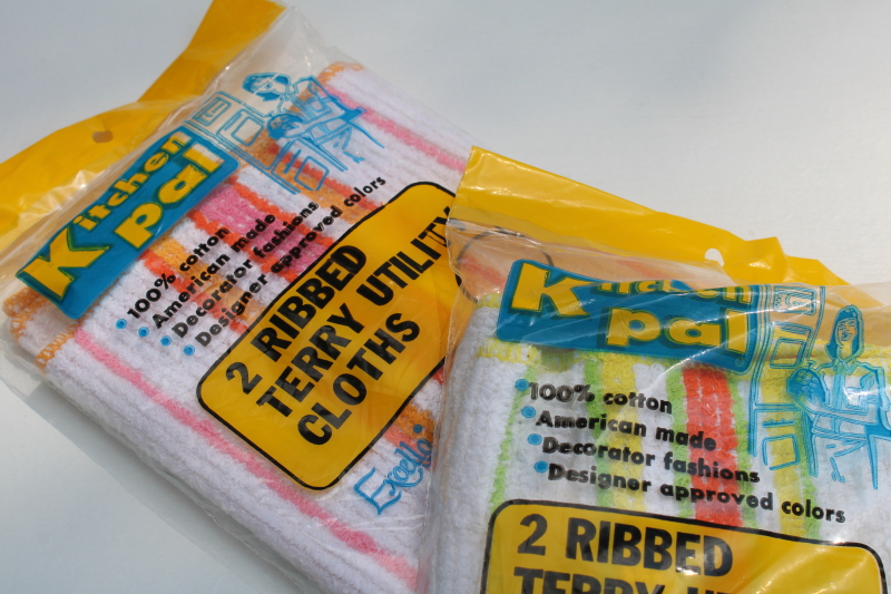 photo of vintage Excello Kitchen Pal cotton dish cloth washcloths new in packages, striped terrycloth retro colors  #2