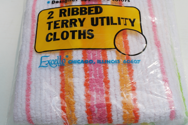 photo of vintage Excello Kitchen Pal cotton dish cloth washcloths new in packages, striped terrycloth retro colors  #3
