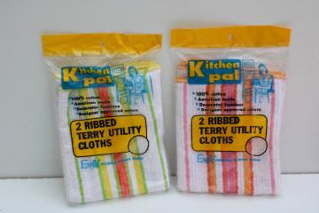 vintage Excello Kitchen Pal cotton dish cloth washcloths new in packages, striped terrycloth retro colors 