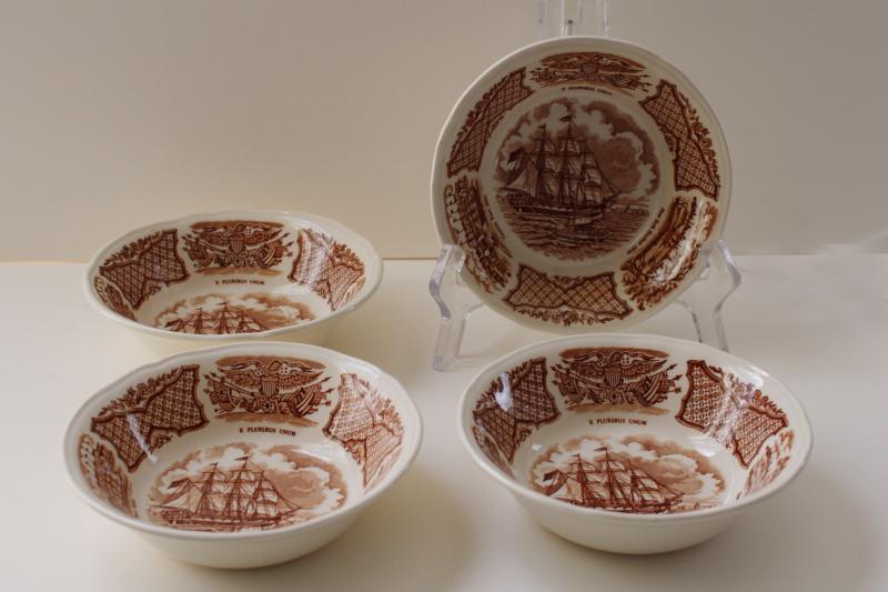 photo of vintage Fair Winds Alfred Meakin china fruit bowls w/ tall ships historic scenes #1