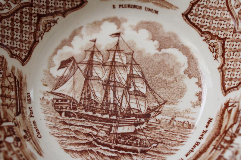 photo of vintage Fair Winds Alfred Meakin china fruit bowls w/ tall ships historic scenes #7