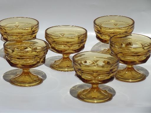 photo of vintage Fairfield pattern amber glass sherbet bowls or ice cream dishes #1