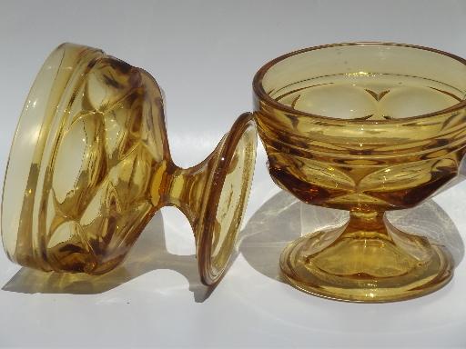 photo of vintage Fairfield pattern amber glass sherbet bowls or ice cream dishes #2