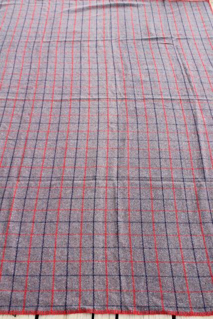 photo of vintage Faribo acrylic blanket, stadium plaid camp bunk blanket, red navy grey #2