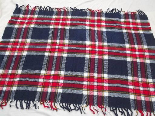 photo of vintage Faribo camp blanket throw, soft acrylic red, blue & gold plaid  #2