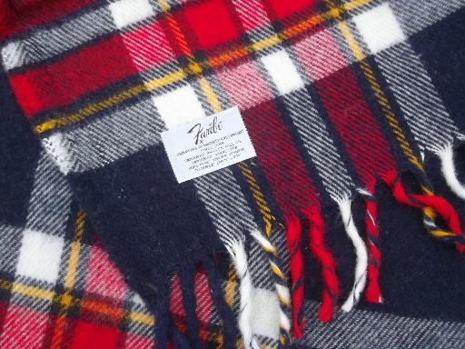 photo of vintage Faribo camp blanket throw, soft acrylic red, blue & gold plaid  #4