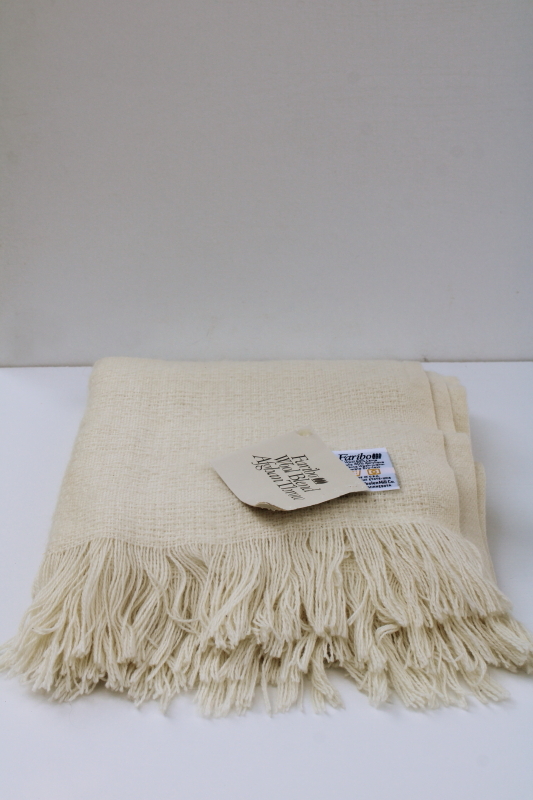 photo of vintage Faribo cream colored wool blend throw blanket w/ tag, never used  #1