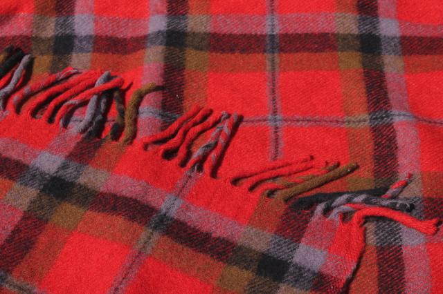 photo of vintage Faribo fuzzy wool stadium blanket, retro camp red tartan plaid throw #4