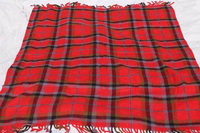 photo of vintage Faribo fuzzy wool stadium blanket, retro camp red tartan plaid throw #6