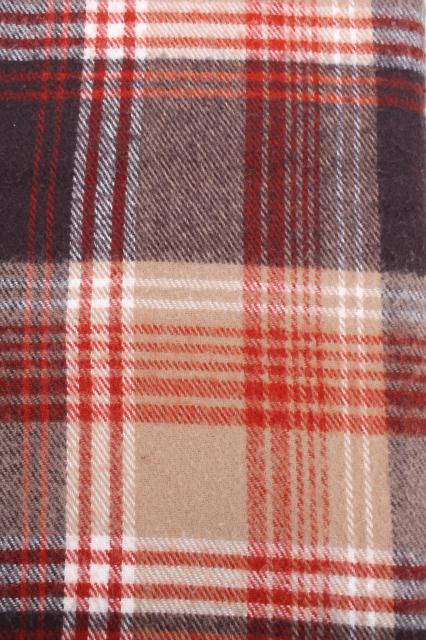 photo of vintage Faribo plaid blanket, russet orange, tan, brown - cozy throw for fall #4
