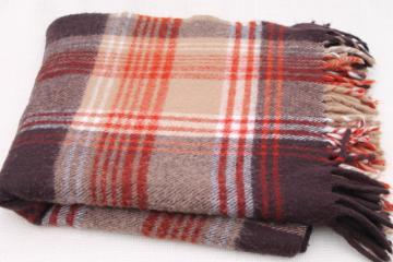 catalog photo of vintage Faribo plaid blanket, russet orange, tan, brown - cozy throw for fall